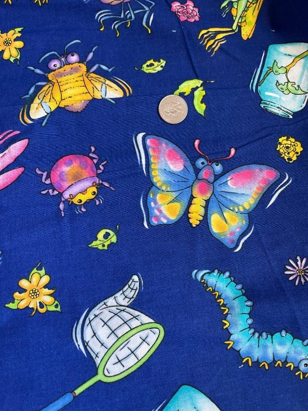 3y x 42” Vintage Insects Dragonflies Bugs Flowers Print Multicolor Cotton Fabric